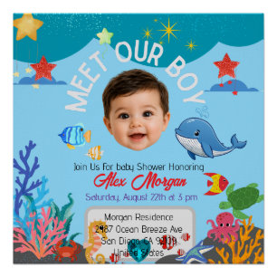 Ontmoet onze jongen baby shower uitnodiging- Onder Perfect Poster