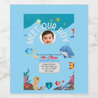 Ontmoet onze jongen baby shower uitnodiging- Onder Wijn Etiket