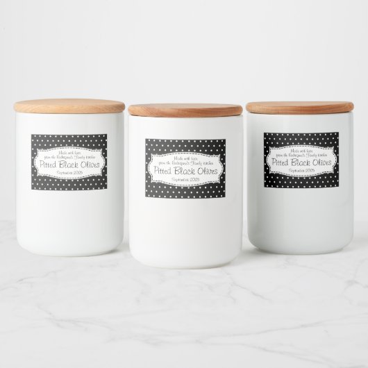 Ontpitte zwarte olijven polka bloem label voedselcontainer etiket (Flessen)