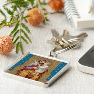 Ontroonde St. Jozef met peuter Christus Kind Sleutelhanger