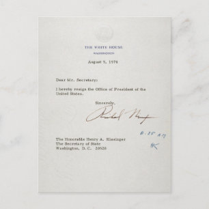 Ontslagbrief van Richard M. Nixon van 1974 Briefkaart