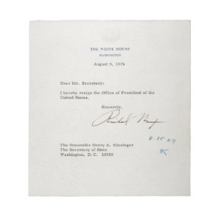 Ontslagbrief van Richard M. Nixon van 1974 Notitieblok