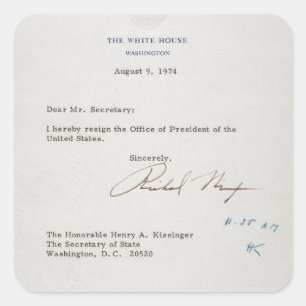Ontslagbrief van Richard M. Nixon van 1974 Vierkante Sticker