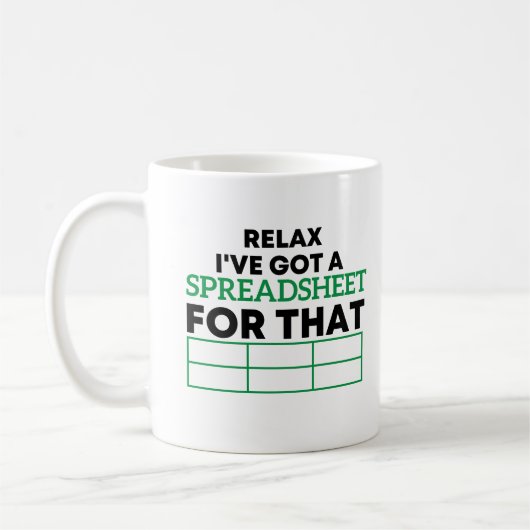 Ontspan dat ik een spreadsheet heb, spreadsheets koffiemok (Links)