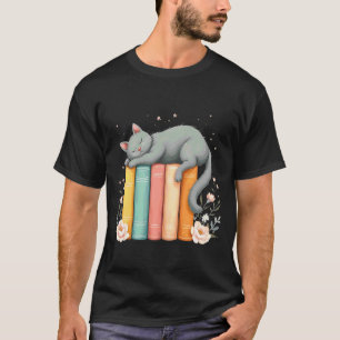Ontspan lezen boeken liefhebber schattige kat boek t-shirt