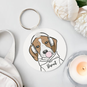 Ontspannen Beagle met Bubblekauwgom Schattige Grap Sleutelhanger