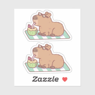 Ontspannen Capybara Drinkt Kokosnoot Sap Sticker