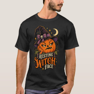 Ontspannen Heksengezicht Grappige Pompoen Hallowee T-shirt