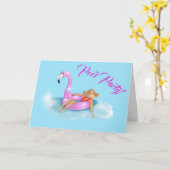 Ontspannen in het zwembad op een roze flamingo dri kaart (Gele Bloem)