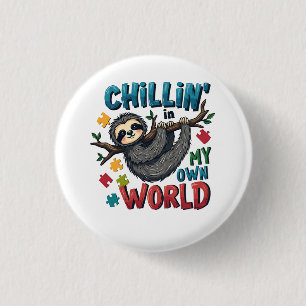Ontspannen in mijn wereld luiaard autisme bewustzi ronde button 3,2 cm