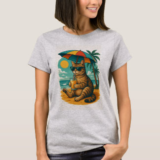 Ontspannen Kat met Sap – Zomerstrand T-shirt