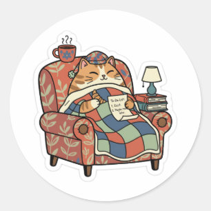Ontspannen kat To-Do Lijst Whimsical Cozy Slapen Ronde Sticker