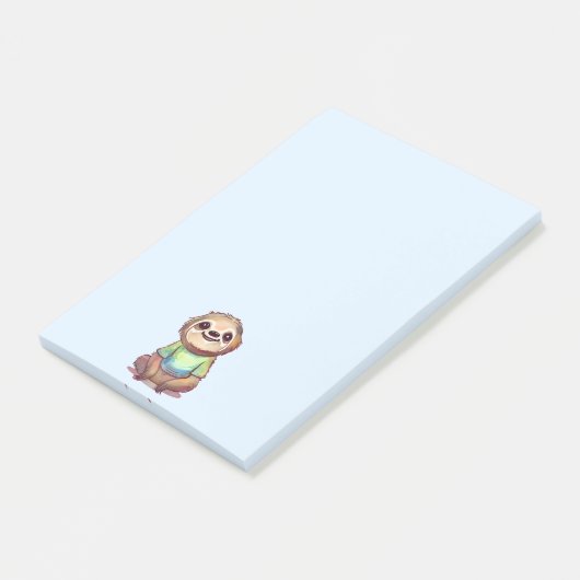 Ontspannen lachende luiaard zitten met gekruiste b post-it® notes (Schuin)