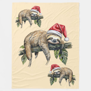 Ontspannen luiaard met een kerst pet 1 fleece deken