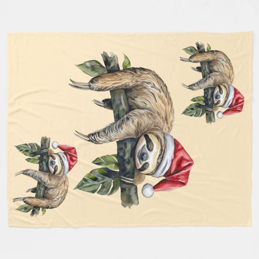 Ontspannen luiaard met een kerst pet 1 fleece deken (Voorkant (Horizontaal))