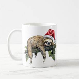 Ontspannen luiaard met een kerst pet 1 koffiemok