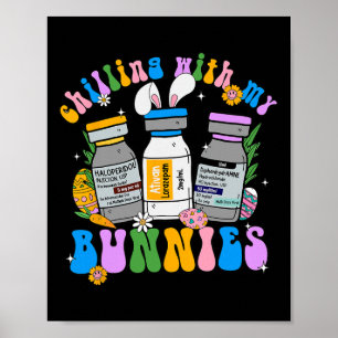 Ontspannen met mijn konijnen Retro Pasen Verpleegs Poster