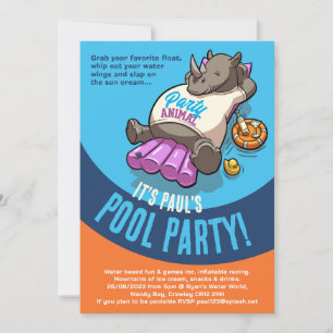 Ontspannen Neushoorn Op Opblaasbaar Zwembad Feest Kaart