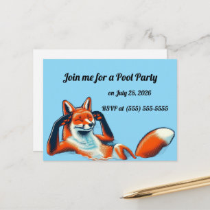 Ontspannen rode vos op een zwembadfeest RSVP Briefkaart