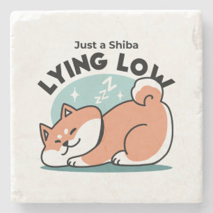 Ontspannen Shiba Inu Art: gewoon een Shiba die laa Stenen Onderzetter