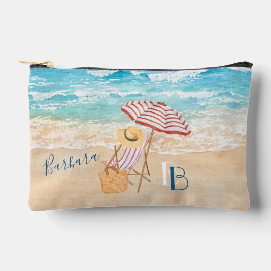 Ontspannen Waterverf Strand Scène Naam Monogram Etui (Voorkant)