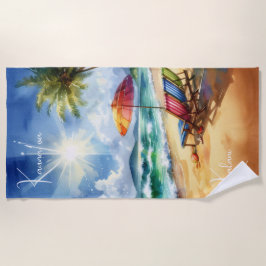 Ontspannen Waterverf Strandstoel & Unbrella Coasta Strandlaken