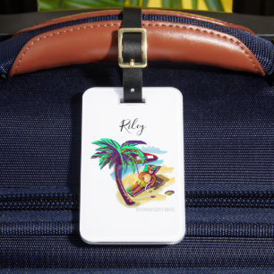 Ontspannen Zomer Beer op Tropical Beach Bagagelabel