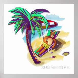 Ontspannen Zomer Beer op Tropical Beach Poster