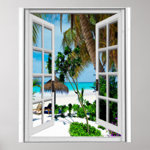 Ontspannend strand Kunstmatig raam uitzicht Poster
