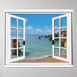Ontspannend strand oceaanzicht nepraam poster