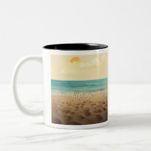 Ontspannende beker met strandgezicht tweekleurige koffiemok