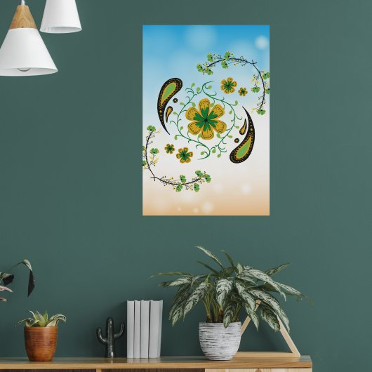 Ontspannende groene gele bloemen poster (Woonkamer 1)