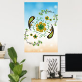 Ontspannende groene gele bloemen poster (Thuiskantoor)