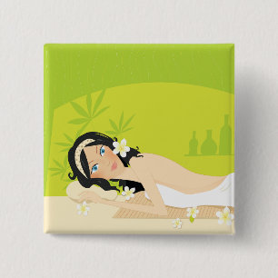 Ontspannende Zen Spa Vrouw Tropisch Welzijn Vierkante Button 5,1 Cm