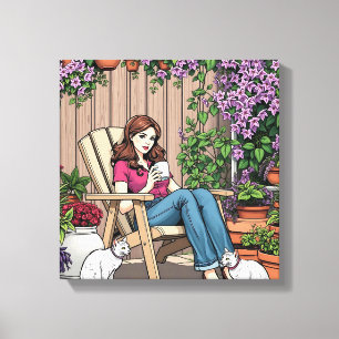 ontspanningsdag Vrouwen met Planten, katten en k Canvas Afdruk