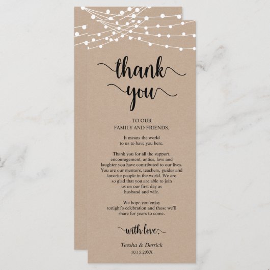 Ontvang plaatsinstelling Dank u, Kraft-kaarten Programma (Voorkant / Achterkant)