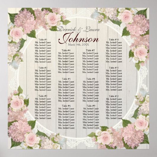 Ontvanger Schema Roze Hydrangea Houtkant Poster (Voorkant)