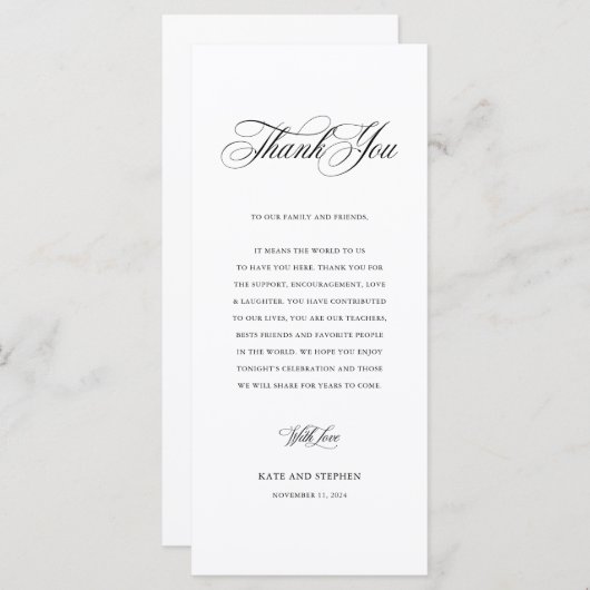 Ontvangingstabel voor legante bruiloft - Bedankt v Menu (Voorkant / Achterkant)