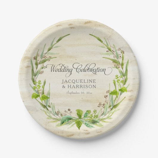 Ontvangst BOHO Krans Blad Berk Hout Rustiek Herfst Papieren Bordje (Voorkant)