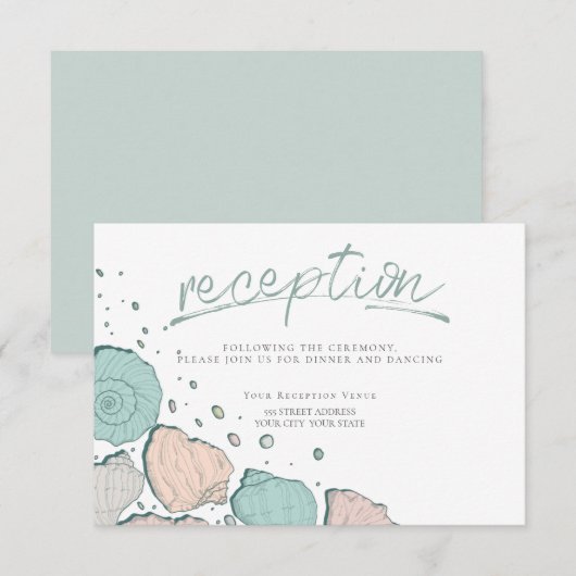 ONTVANGST | Casual zeeschelpen in koraal en Blauwg Kaart (Voorkant / Achterkant)