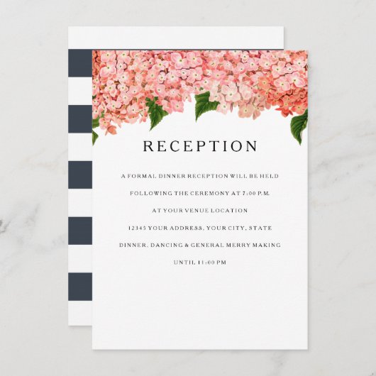 Ontvangst MODERN Wide Stripe  Hydrangea Kaart (Voorkant / Achterkant)