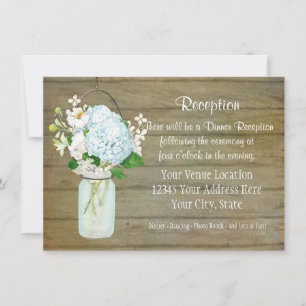 Ontvangst Rustisch land Mason Jar Blue Hydrangeas Kaart