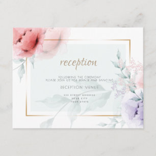 ONTVANGST   Trendy Coral & Lila Aquarelle Peonies Informatiekaartje