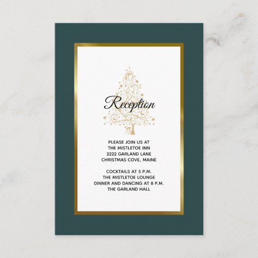 Ontvangst van Elegant Emerald Gold Winter Weduwen Informatiekaartje (Voorkant)