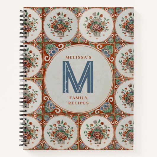  ontvangst van het monogram Floral Terracotta Tile Notitieboek (Voorkant)