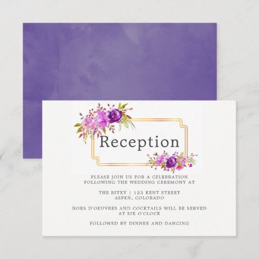 Ontvangst van Paarse en gewelddadige bruiloft Kaart (Voorkant / Achterkant)