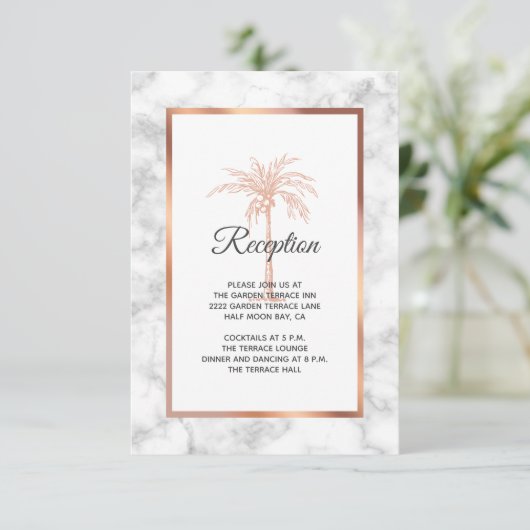 Ontvangst van roos goudmarmer-palmbomen informatiekaartje (Staand voorkant)