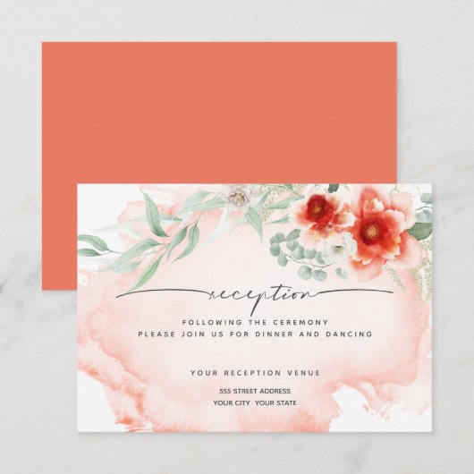 Ontvangst | Waterverf Koraalbloemen Kaart (Voorkant / Achterkant)