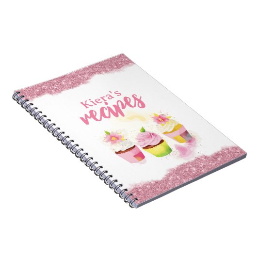 Ontvangt Roze Glitter Cupcake Aangepast Notitieboe Notitieboek (Rechterzijde)