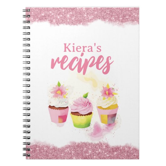 Ontvangt Roze Glitter Cupcake Aangepast Notitieboe Notitieboek (Voorkant)